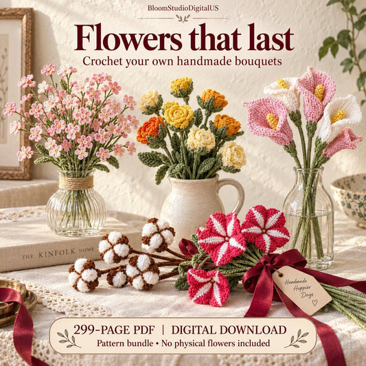 Set of 300 Crochet Flower Patterns | Flower Bouquets, Roses and Floral Designs