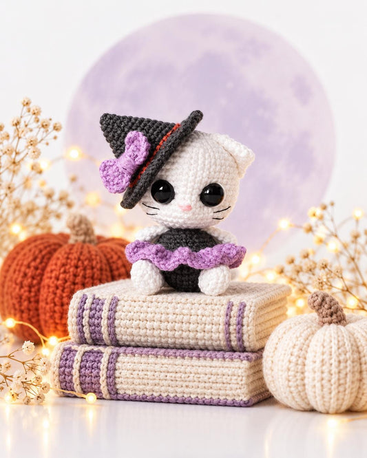 Witchy Cat Crochet Pattern PDF, Halloween Amigurumi Cat, Witch Doll Tutorial, Instant Download