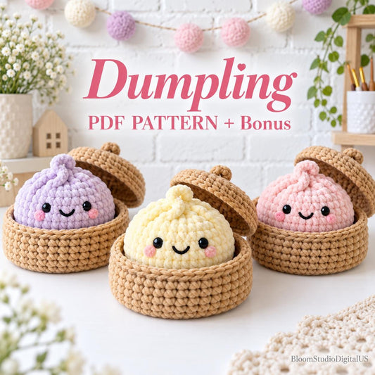 Dumpling and Steamer Crochet Pattern PDF, Amigurumi Plushie Tutorial with Color Variations