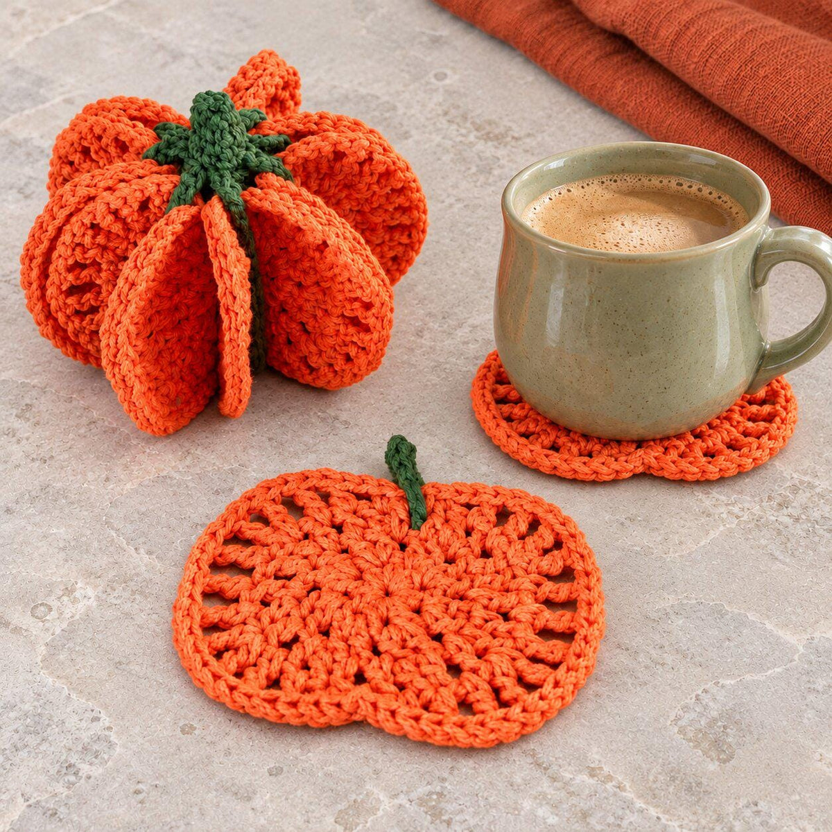 Halloween Crochet Pumpkin Coaster Pattern PDF - 8 Coasters Forming a 3D Pumpkin