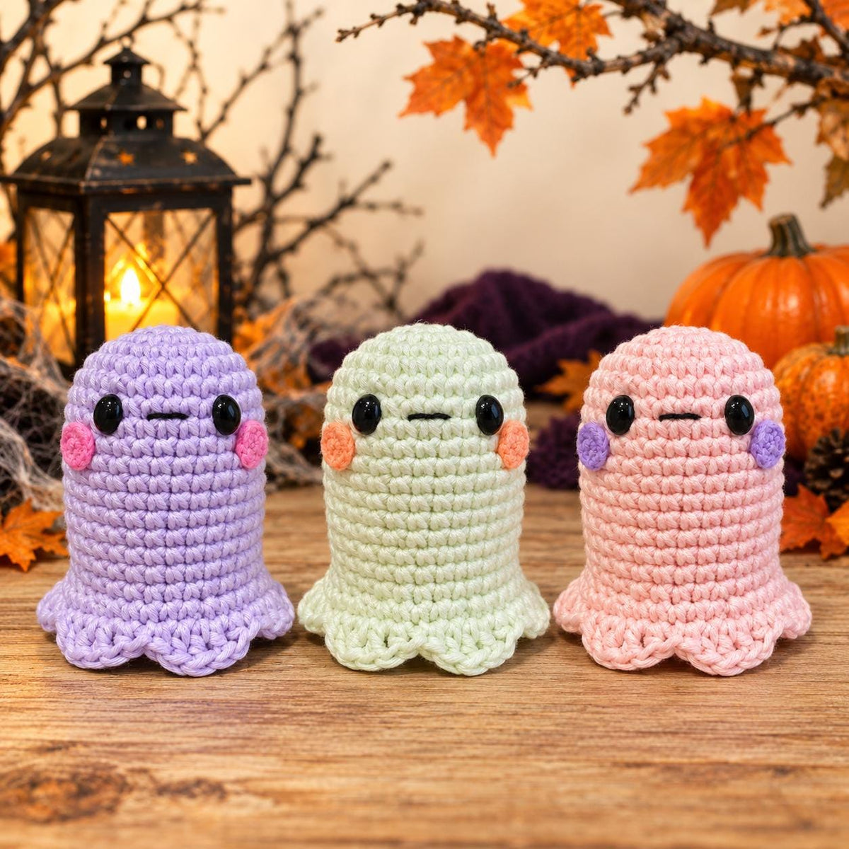 Patrón de ganchillo de fantasma en PDF, guía de amigurumi de Halloween, fantasma que brilla en la oscuridad e ideas de colores pastel