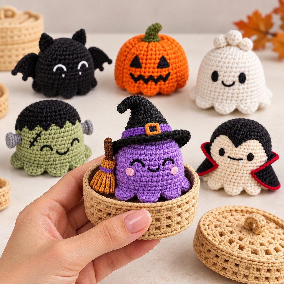Halloween Ravioli Crochet Pattern Bundle PDF, 6 Amigurumi Characters with Steamer Basket