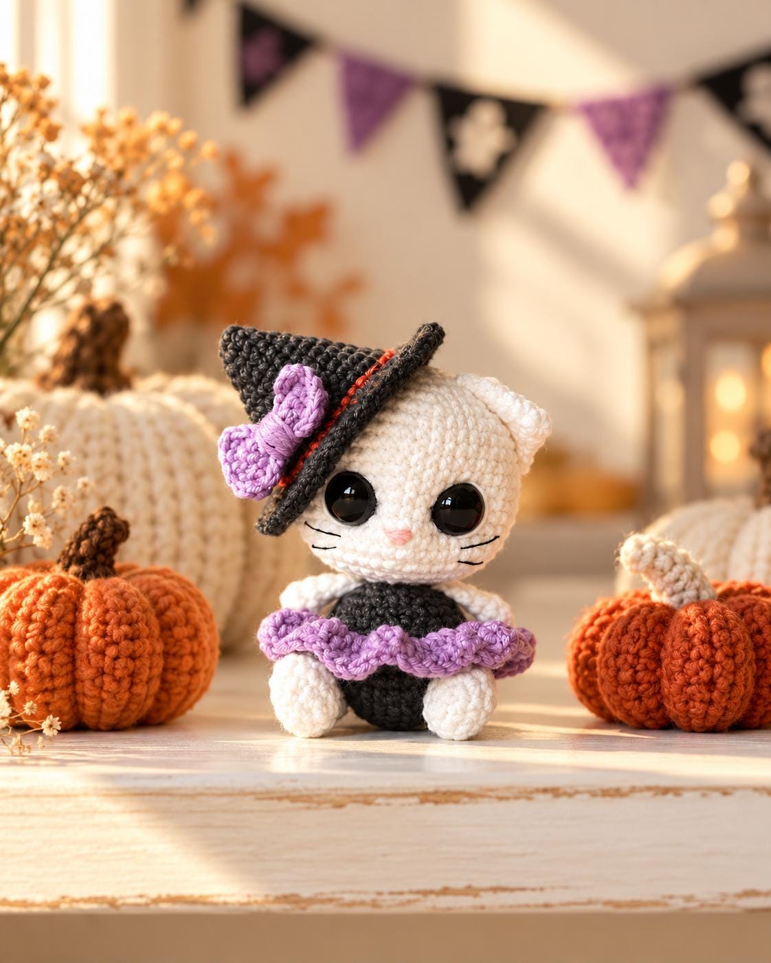 Patrón de ganchillo PDF de gato brujuno, gato amigurumi de Halloween, tutorial de muñeca bruja, descarga instantánea