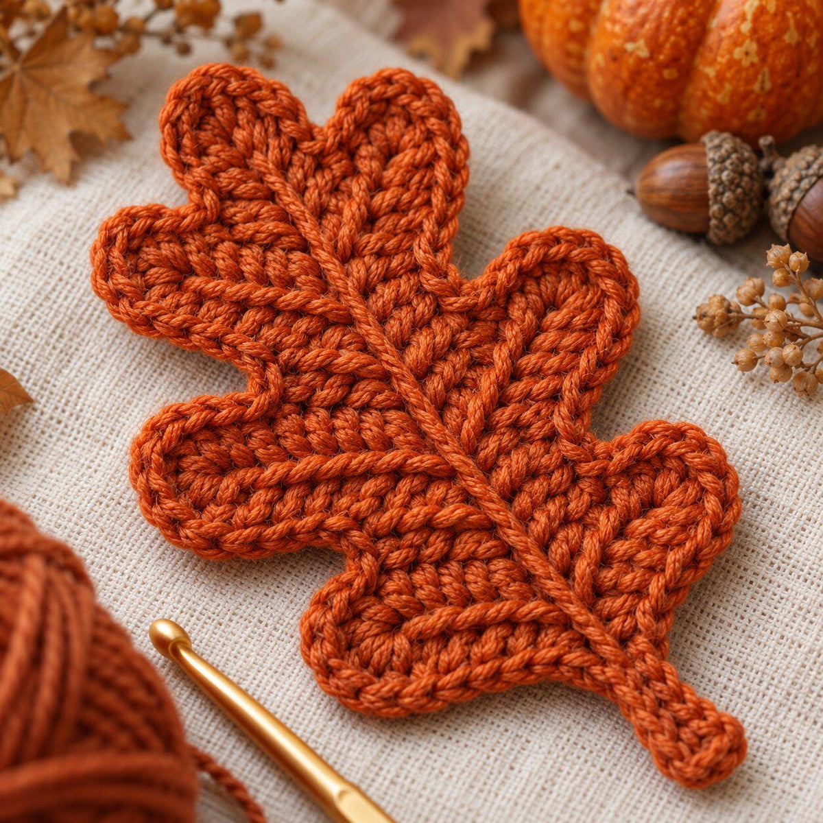 Crochet Oak Leaf Pattern PDF, Thanksgiving Fall Applique