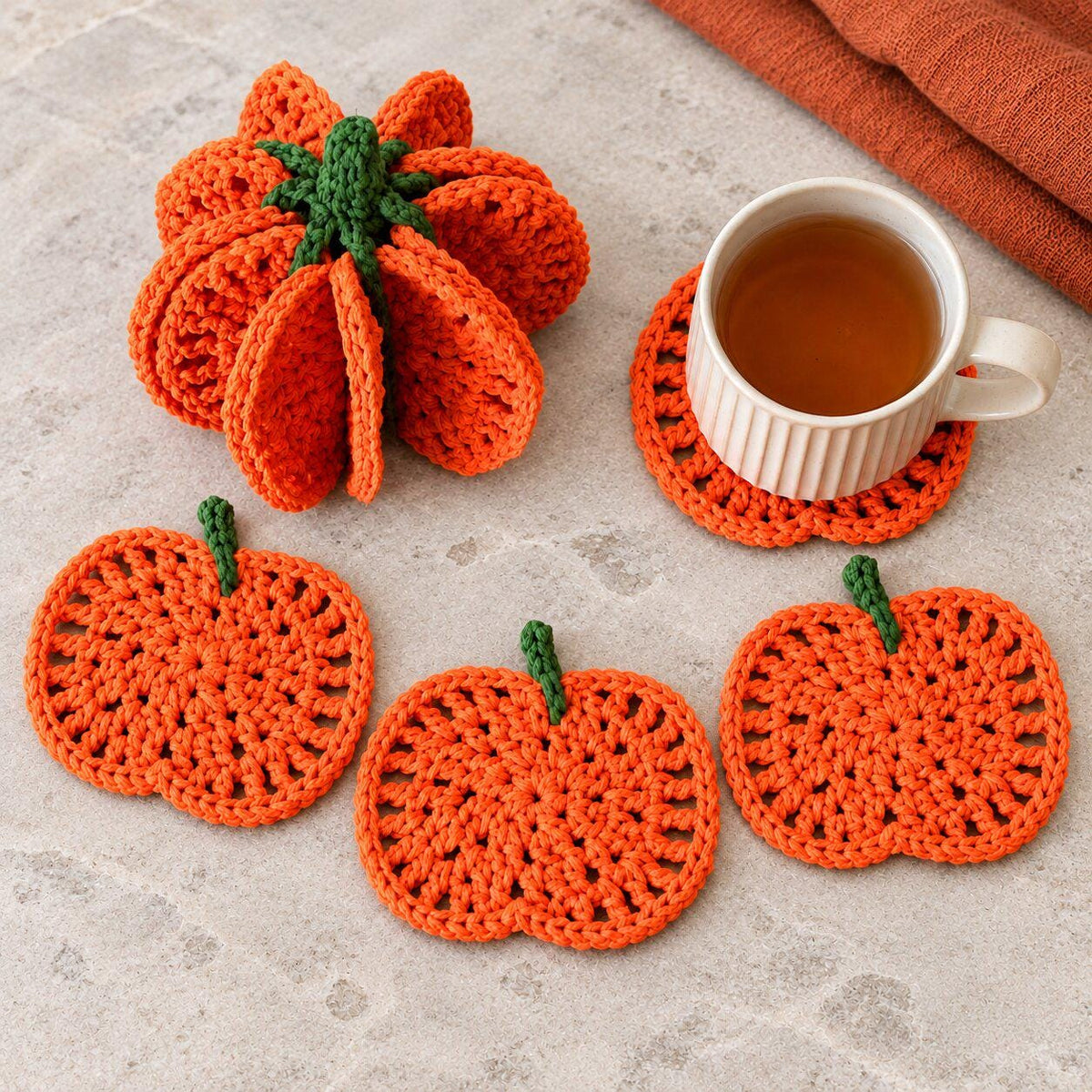 Halloween Crochet Pumpkin Coaster Pattern PDF - 8 Coasters Forming a 3D Pumpkin