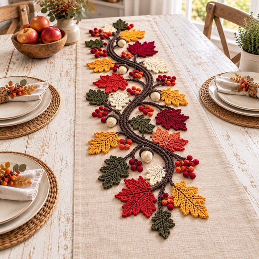 Autumn Leaves Crochet Table Runner Pattern for Thanksgiving, PDF Download