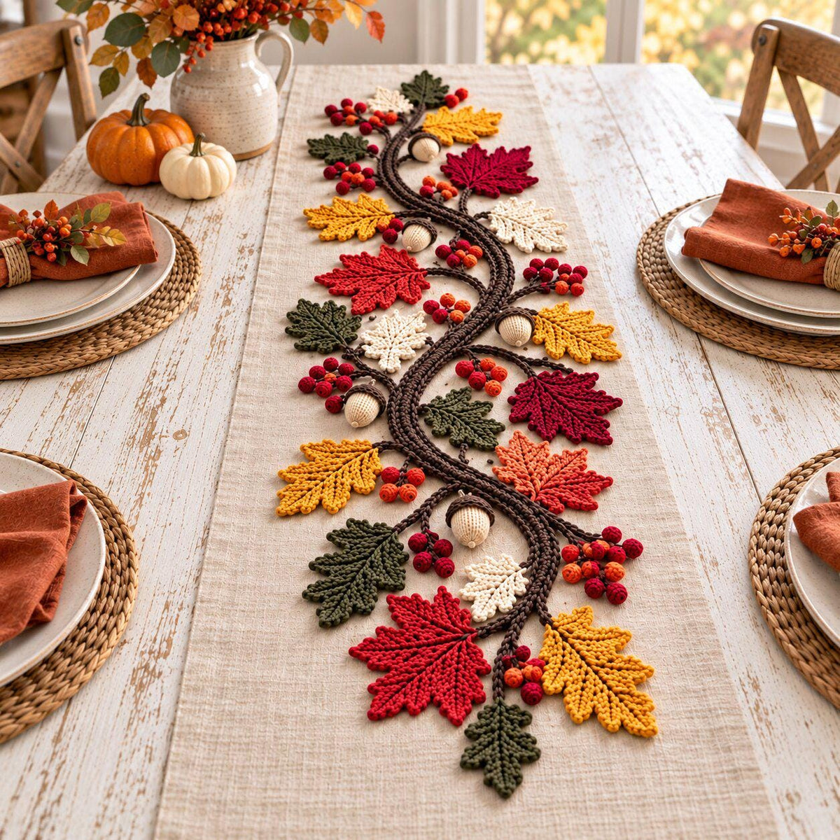 Autumn Leaves Crochet Table Runner Pattern for Thanksgiving, PDF Download