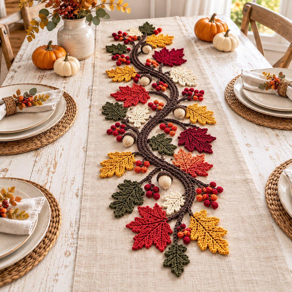 Autumn Leaves Crochet Table Runner Pattern for Thanksgiving, PDF Download