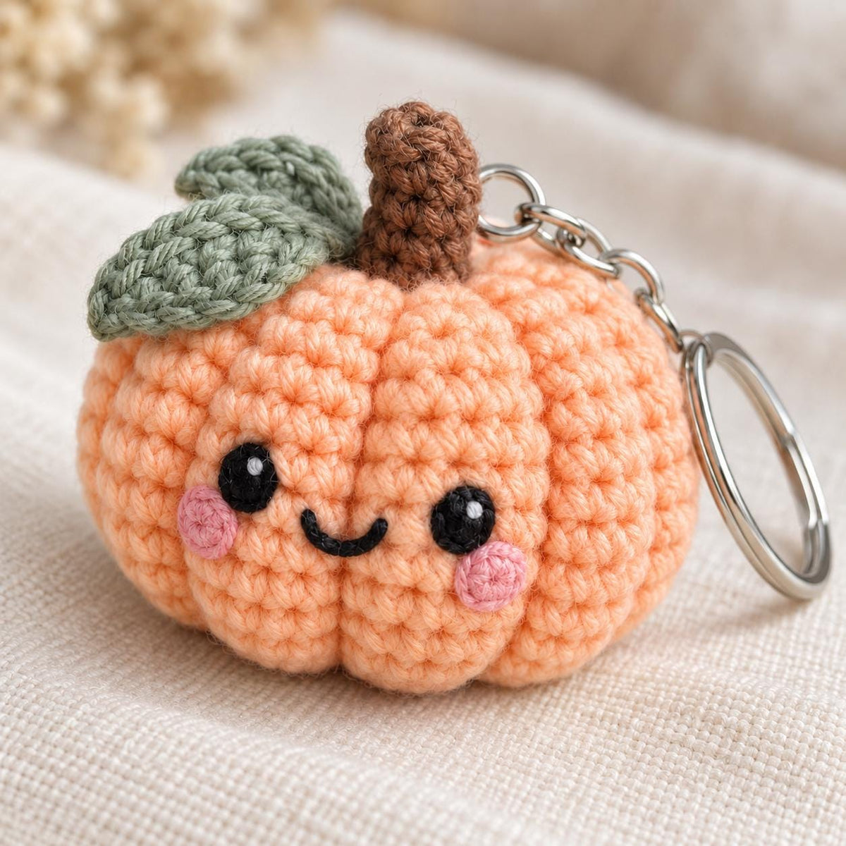 Crochet Pumpkin Keychain Pattern, Halloween Amigurumi PDF