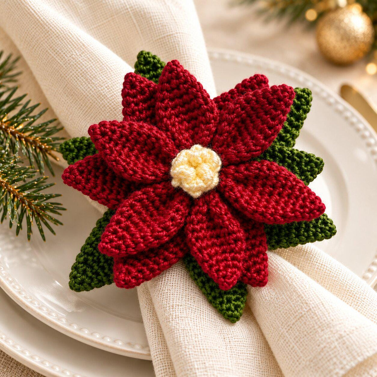 6-in-1 Crochet Poinsettia Pattern PDF, Christmas Flower Applique & Decor