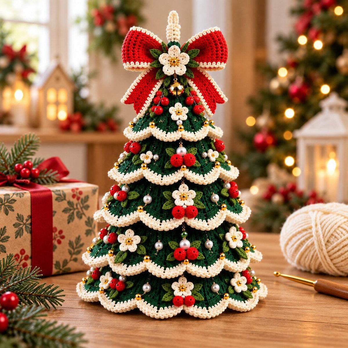 Patrón en PDF de árbol de Navidad de ganchillo con volantes: decoración navideña escalonada