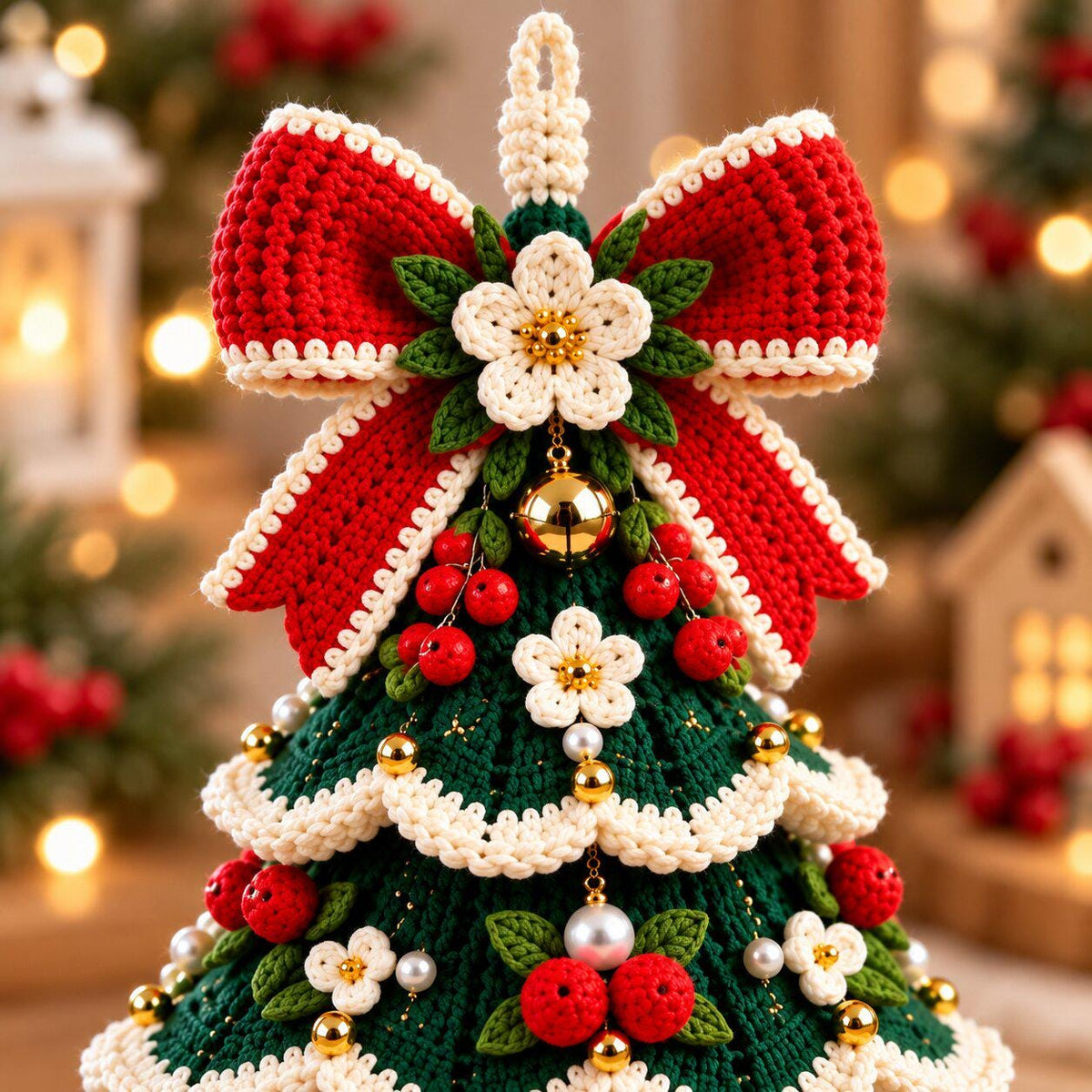 Patrón en PDF de árbol de Navidad de ganchillo con volantes: decoración navideña escalonada