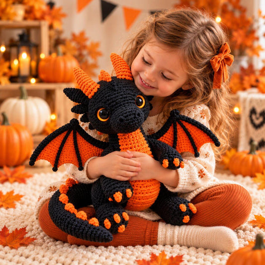 Black and Orange Dragon Crochet Pattern PDF, Halloween Amigurumi