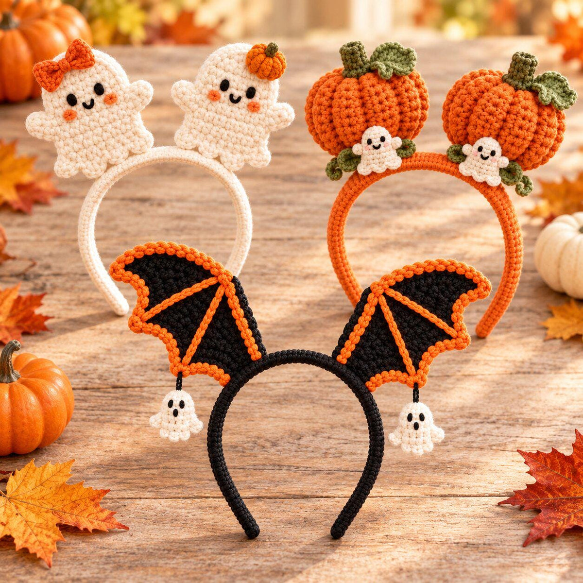 3-in-1 Halloween Crochet Headband Pattern: Ghost, Pumpkin & Bat PDF