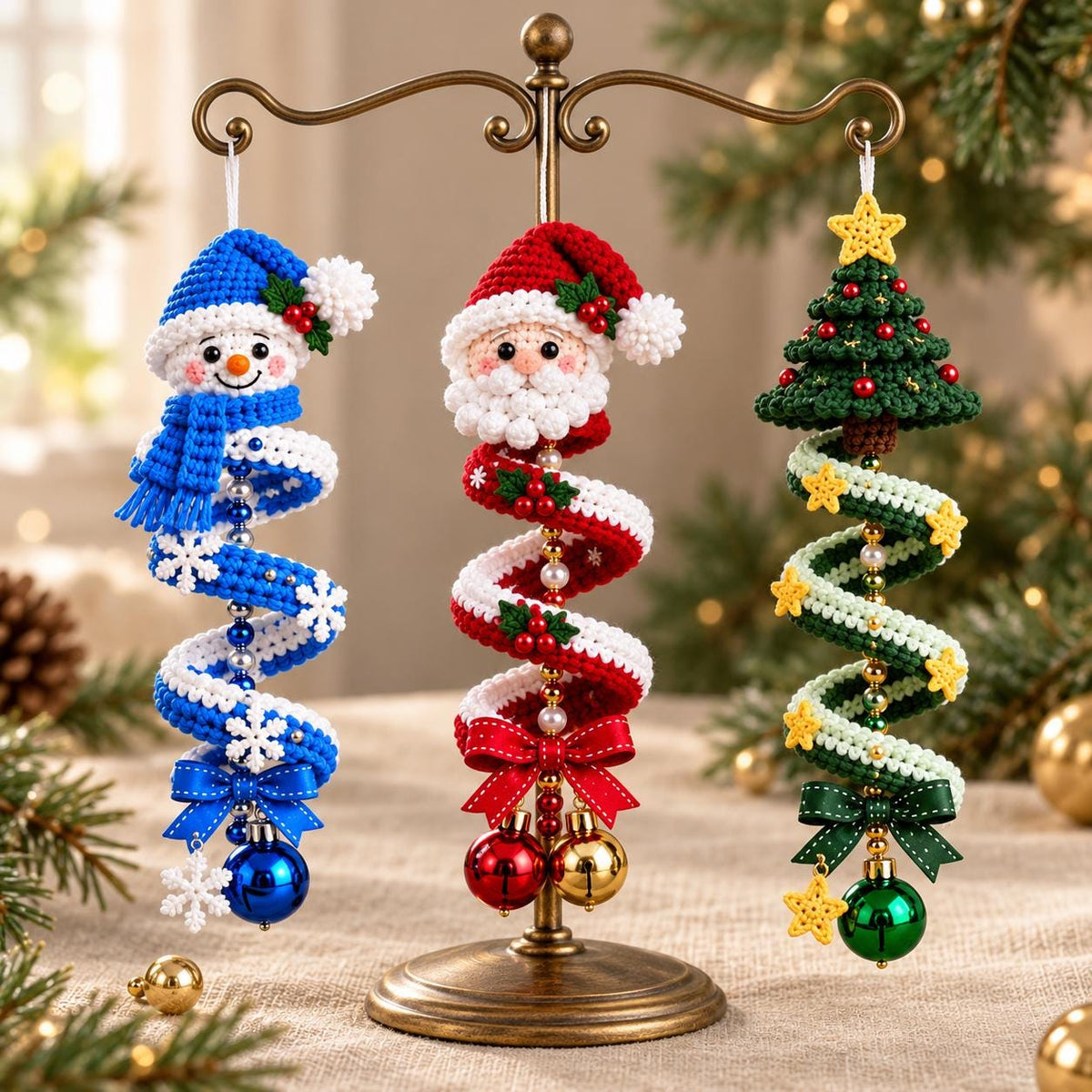 Christmas Spiral Ornament Crochet Pattern: Santa, Snowman & Tree Amigurumi PDF