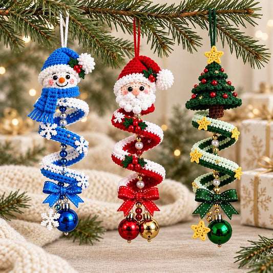 Christmas Spiral Ornament Crochet Pattern: Santa, Snowman & Tree Amigurumi PDF