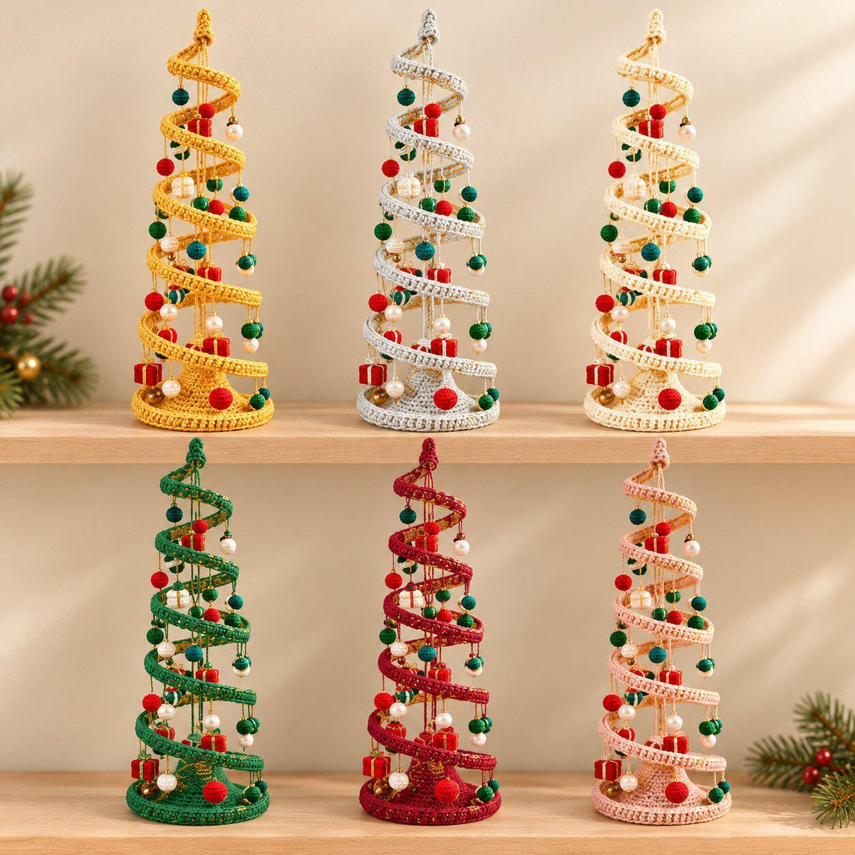 Spiral Hanging Christmas Tree Crochet Pattern, Mobile Ornament PDF