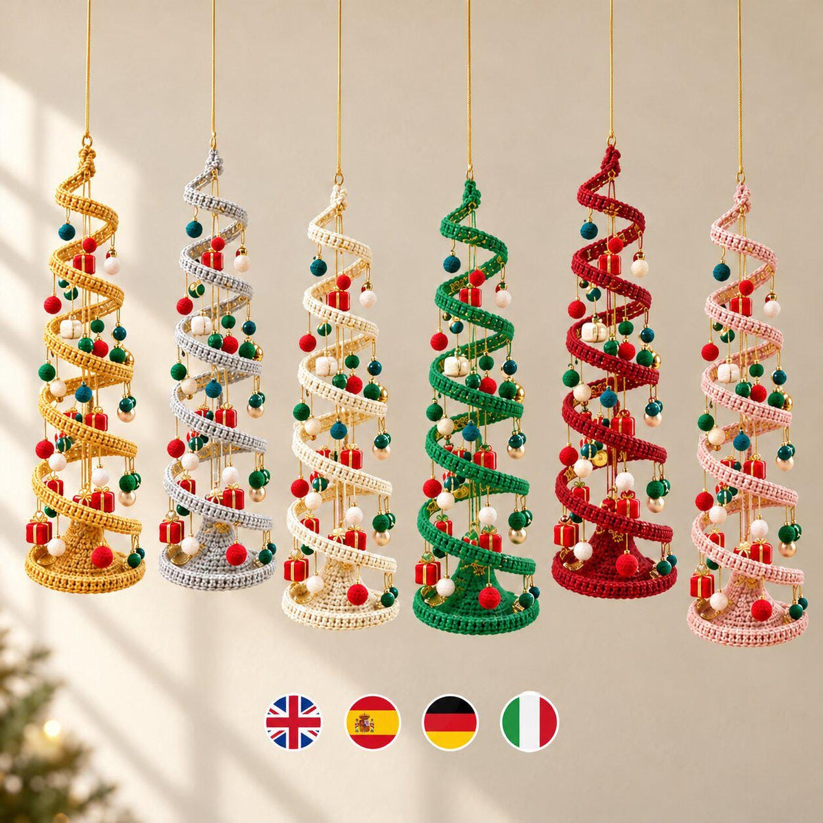 Spiral Hanging Christmas Tree Crochet Pattern, Mobile Ornament PDF