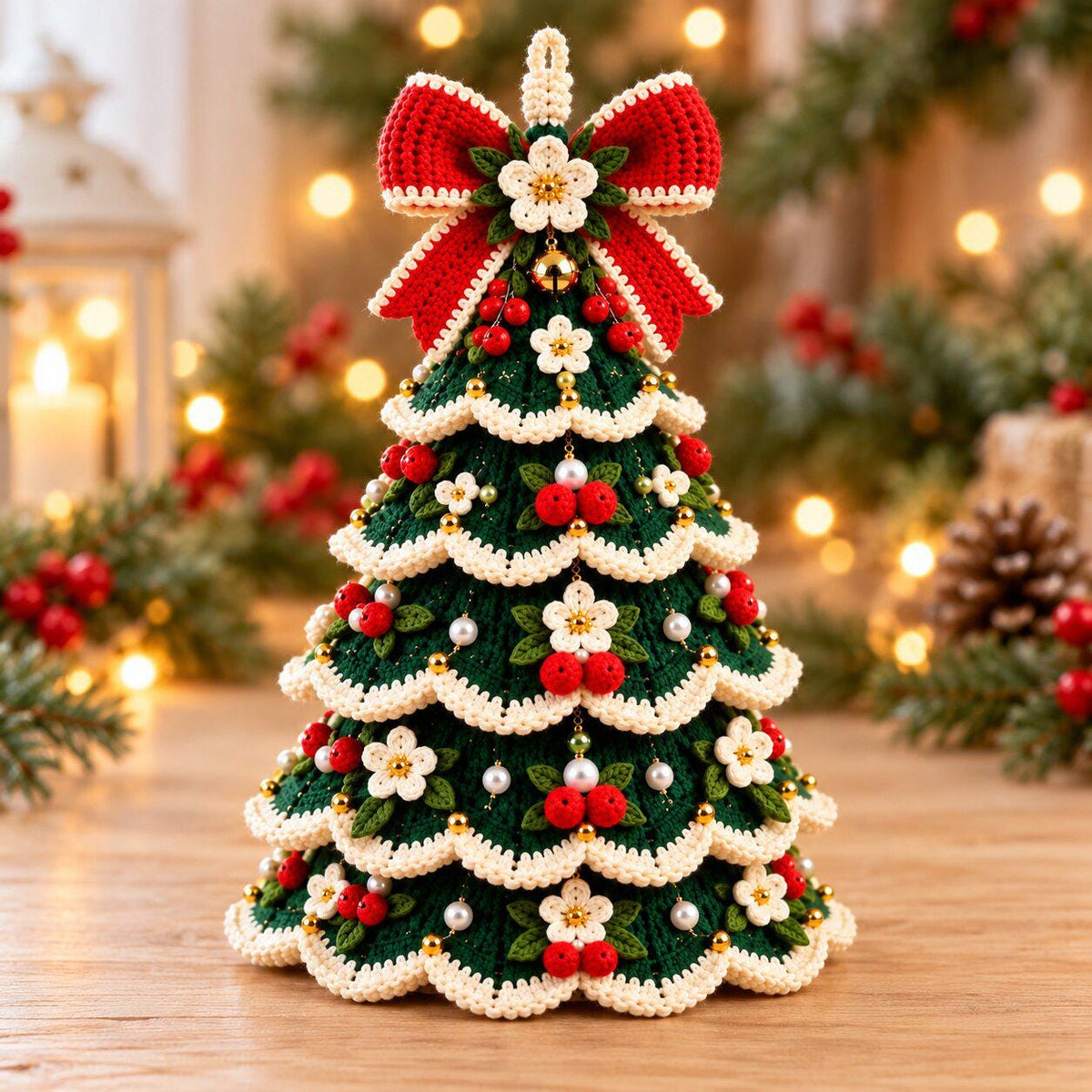 Patrón en PDF de árbol de Navidad de ganchillo con volantes: decoración navideña escalonada