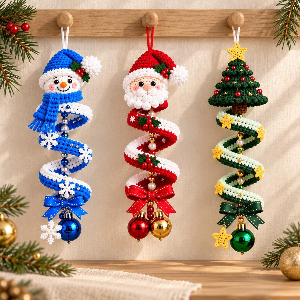 Christmas Spiral Ornament Crochet Pattern: Santa, Snowman & Tree Amigurumi PDF