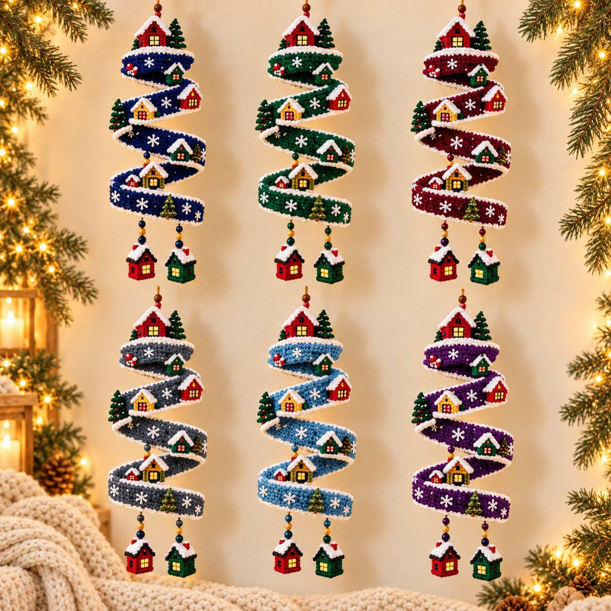 Crochet Christmas Spiral Garland Pattern PDF, Winter Village Hanging Ornament