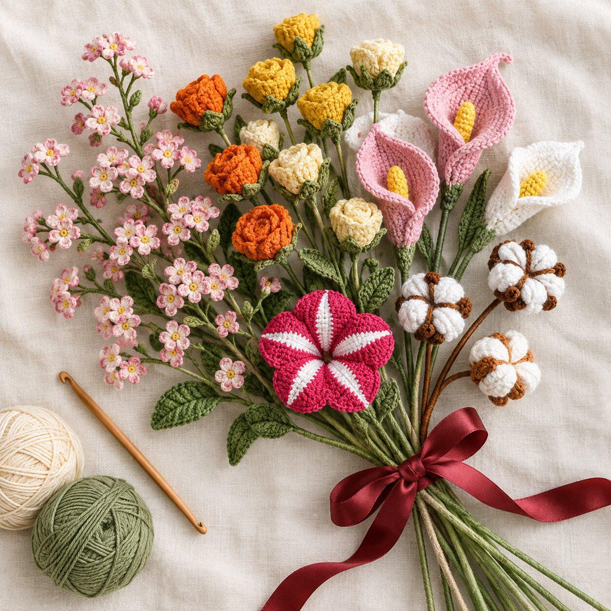 Set of 300 Crochet Flower Patterns | Flower Bouquets, Roses and Floral Designs
