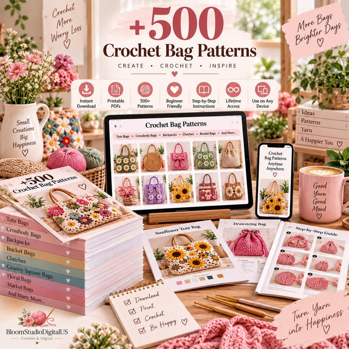 Over 500 crochet bag patterns | PDF patterns for tote bags, handbags and backpacks
