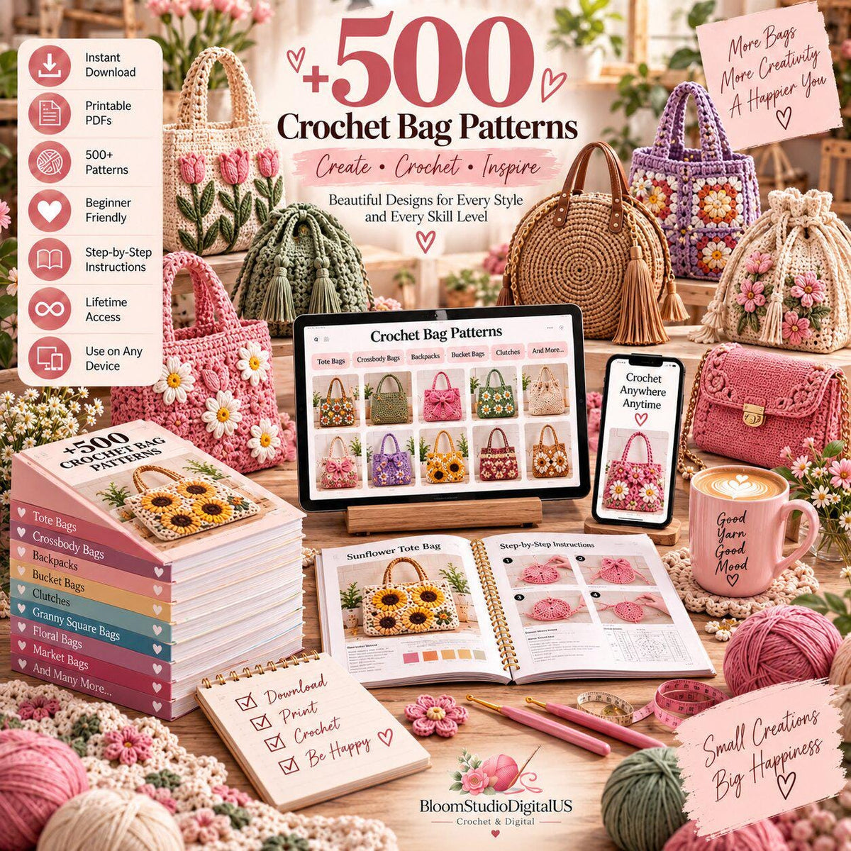 Over 500 crochet bag patterns | PDF patterns for tote bags, handbags and backpacks