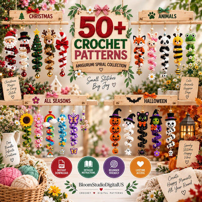 Plus de 50 modèles de crochet en spirale pour Halloween et Noël (PDF) | Décorations de Noël suspendues en spirale