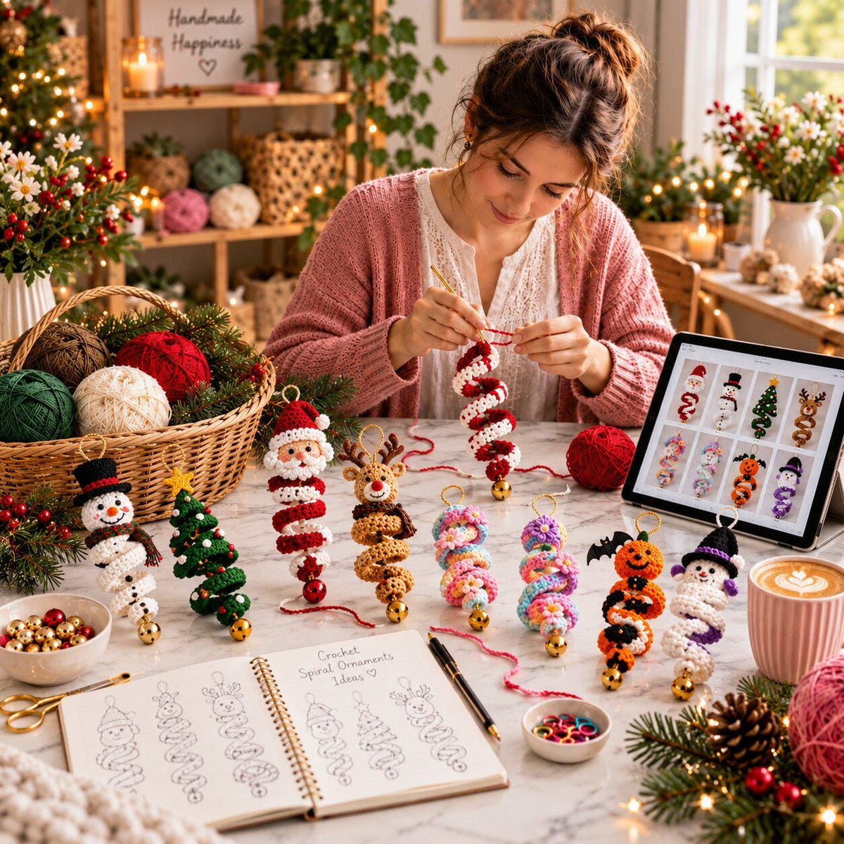 Plus de 50 modèles de crochet en spirale pour Halloween et Noël (PDF) | Décorations de Noël suspendues en spirale
