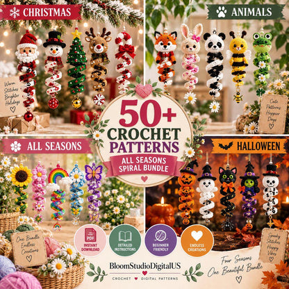 Plus de 50 modèles de crochet en spirale pour Halloween et Noël (PDF) | Décorations de Noël suspendues en spirale