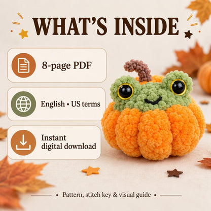 Patron de crochet PDF Grenouille dans une citrouille, Amigurumi d'Halloween