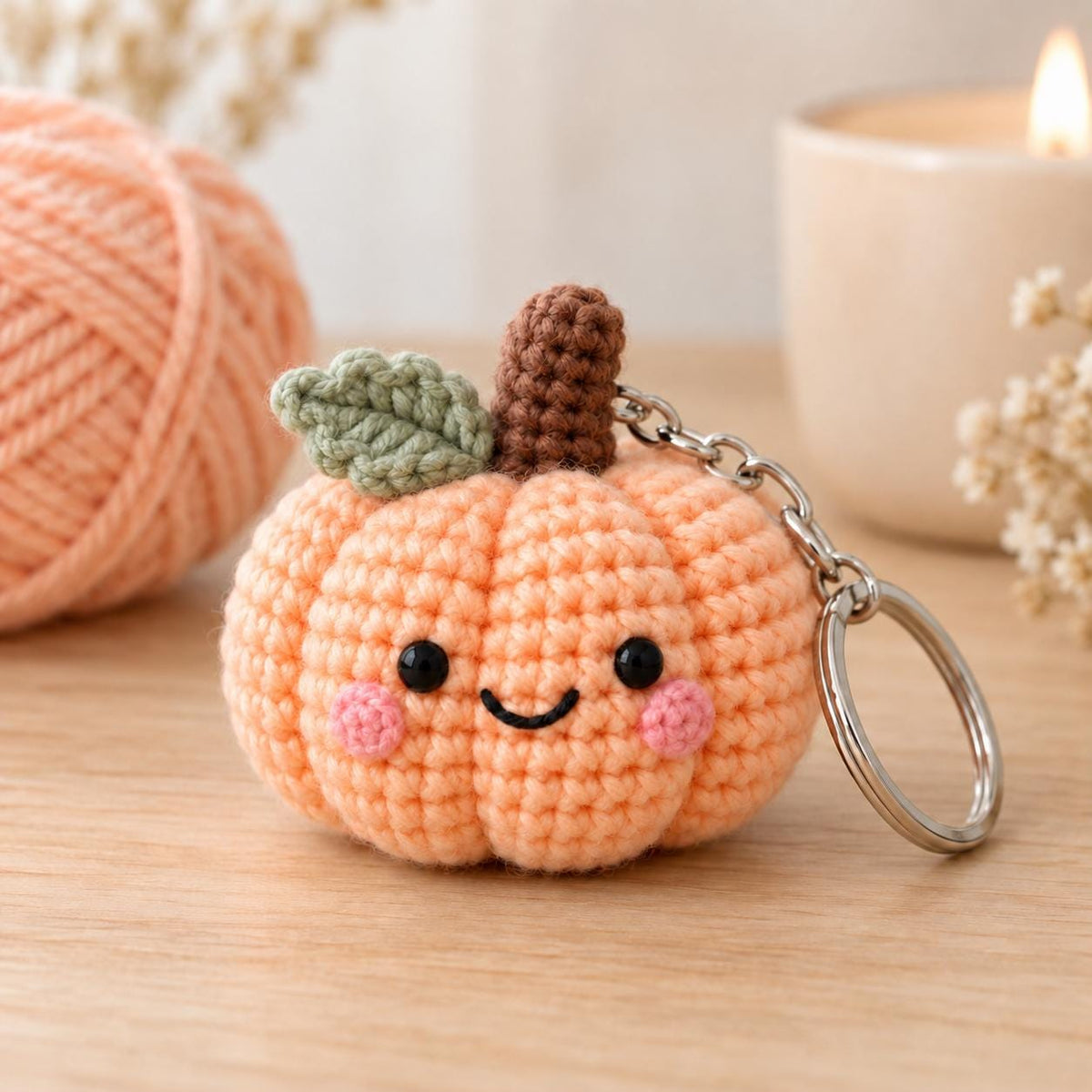 Crochet Pumpkin Keychain Pattern, Halloween Amigurumi PDF