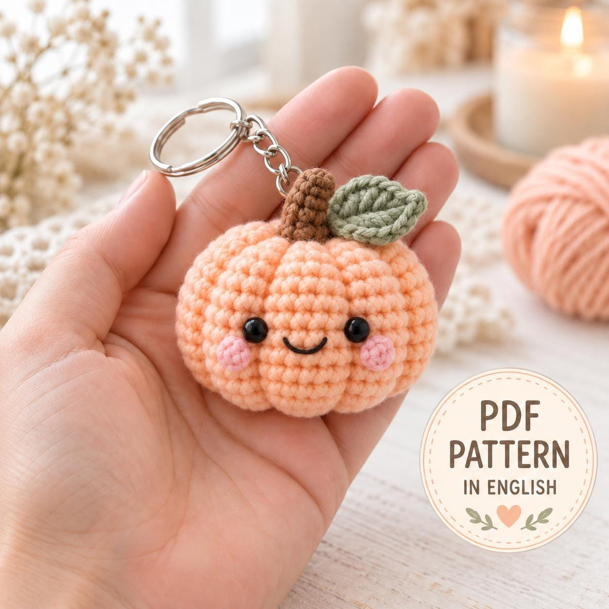 Crochet Pumpkin Keychain Pattern, Halloween Amigurumi PDF