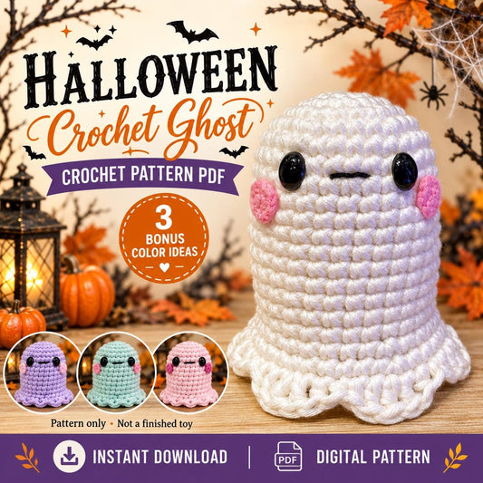 Ghost Crochet Pattern PDF, Halloween Amigurumi Guide, Glow in the Dark Ghost and Pastel Color Ideas