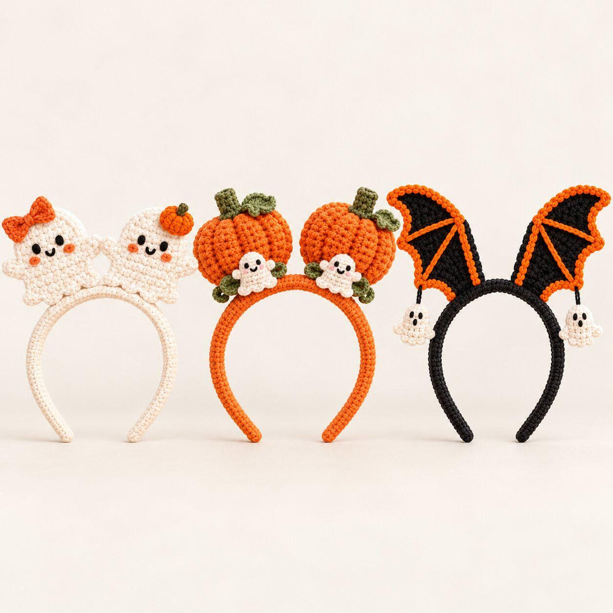 3-in-1 Halloween Crochet Headband Pattern: Ghost, Pumpkin & Bat PDF