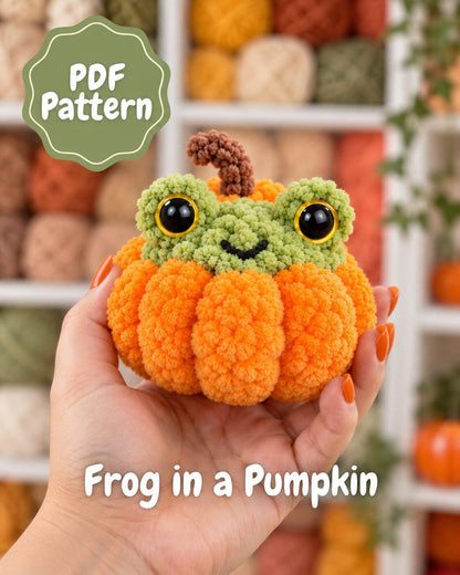 Patron de crochet PDF Grenouille dans une citrouille, Amigurumi d'Halloween