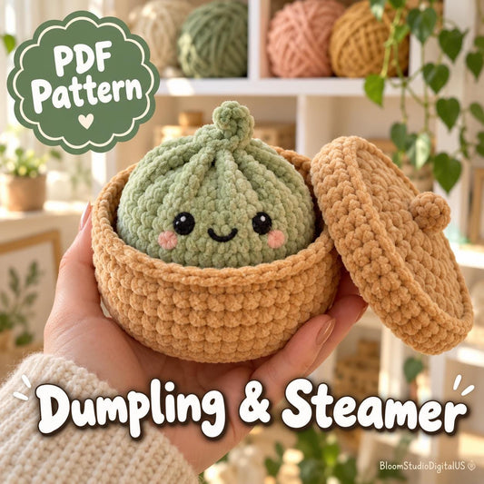 Dumpling and Steamer Crochet Pattern PDF, Amigurumi Plushie Tutorial with Color Variations