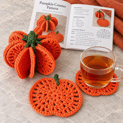 Halloween Crochet Pumpkin Coaster Pattern PDF - 8 Coasters Forming a 3D Pumpkin