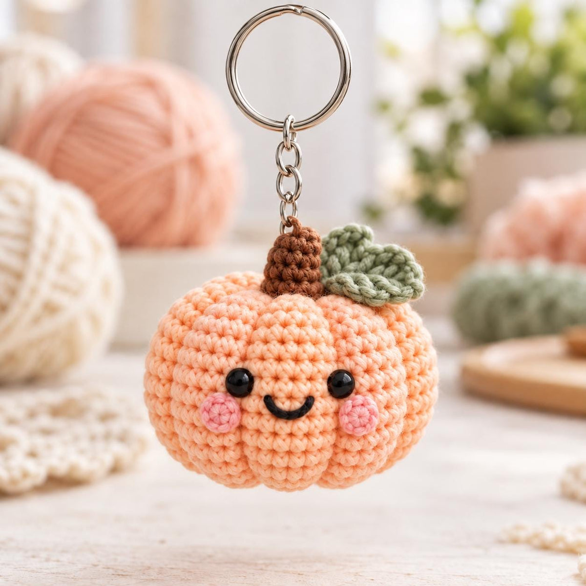 Crochet Pumpkin Keychain Pattern, Halloween Amigurumi PDF