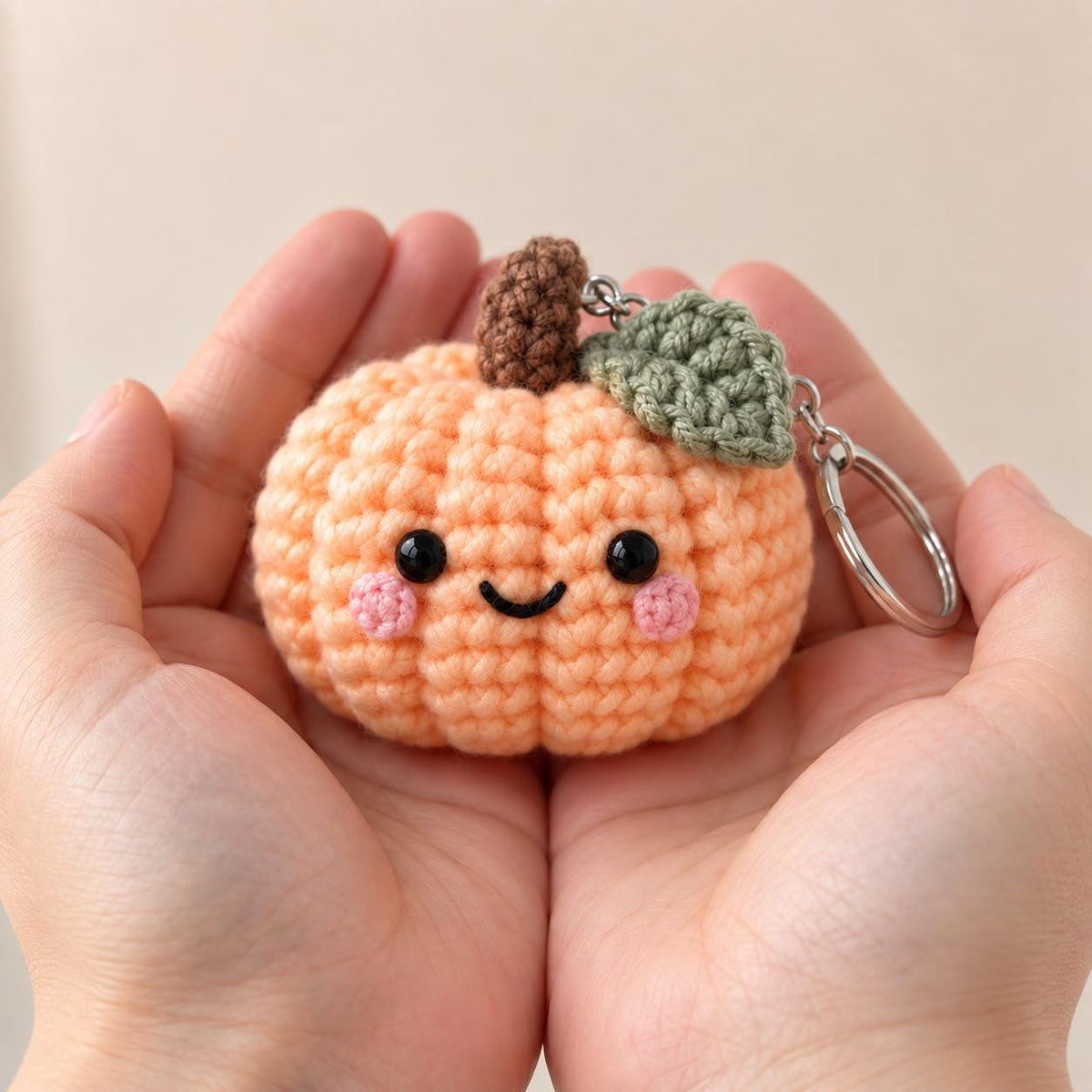 Crochet Pumpkin Keychain Pattern, Halloween Amigurumi PDF