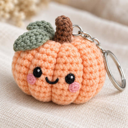 Crochet Pumpkin Keychain Pattern, Halloween Amigurumi PDF