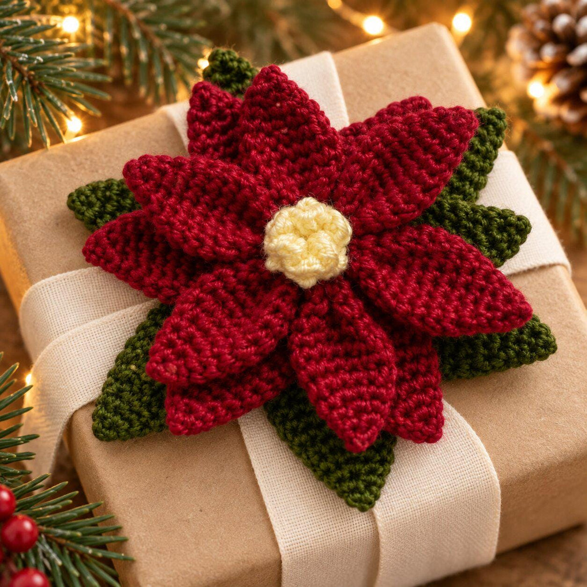 6-in-1 Crochet Poinsettia Pattern PDF, Christmas Flower Applique & Decor
