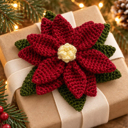 6-in-1 Crochet Poinsettia Pattern PDF, Christmas Flower Applique & Decor