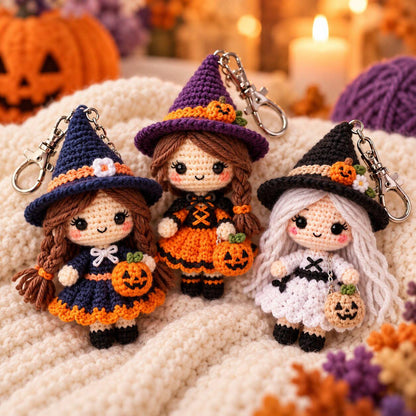 6-in-1 Crochet Witch Keychain Pattern Bundle, Halloween Amigurumi PDF