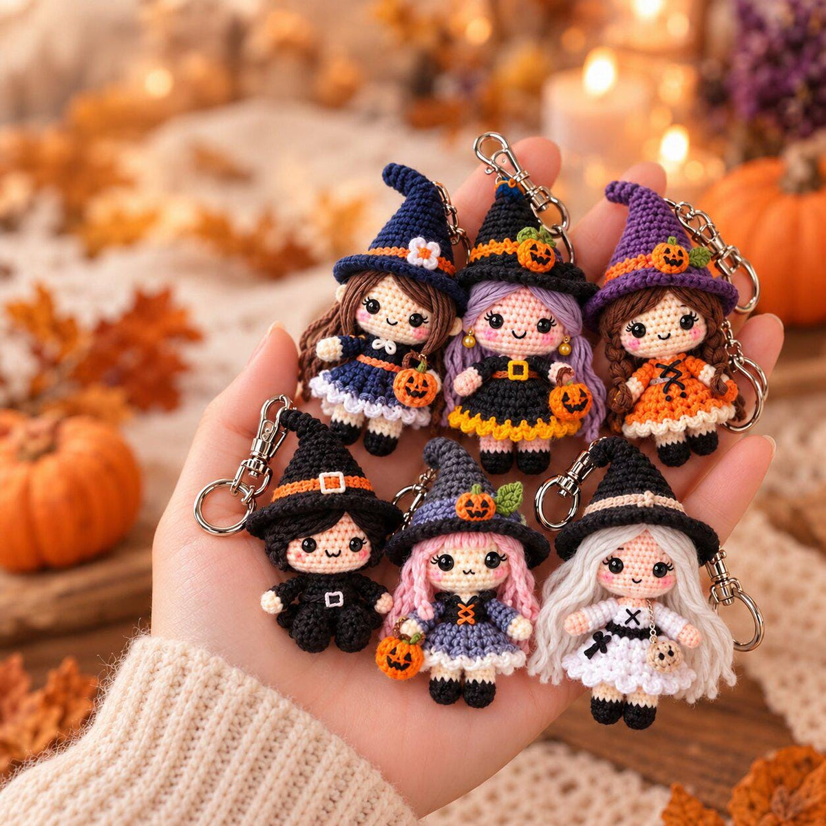 6-in-1 Crochet Witch Keychain Pattern Bundle, Halloween Amigurumi PDF