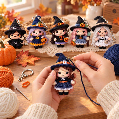 6-in-1 Crochet Witch Keychain Pattern Bundle, Halloween Amigurumi PDF