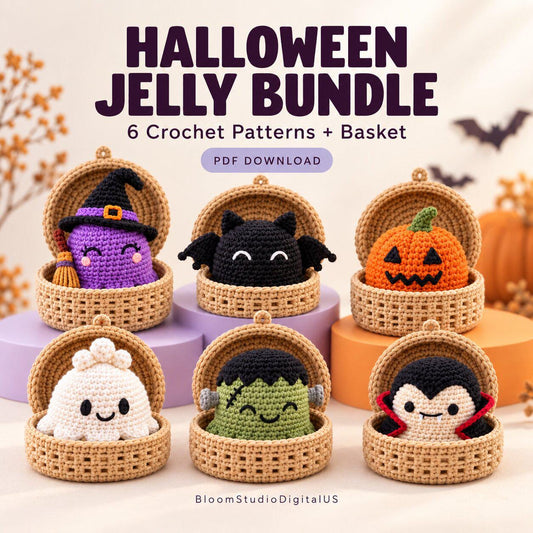 Halloween Ravioli Crochet Pattern Bundle PDF, 6 Amigurumi Characters with Steamer Basket