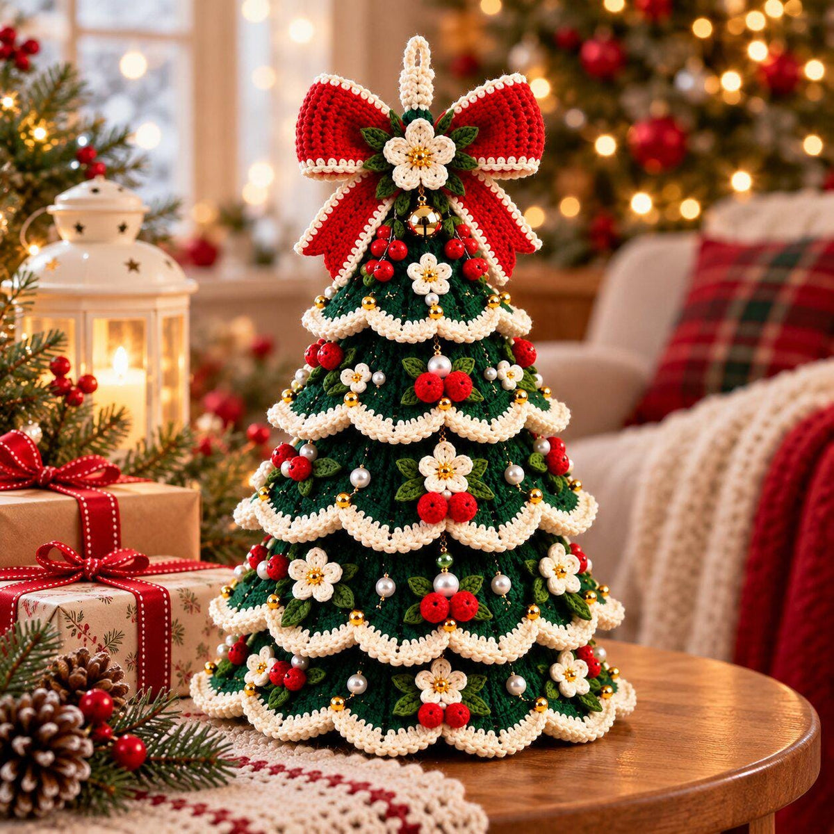 Patrón en PDF de árbol de Navidad de ganchillo con volantes: decoración navideña escalonada