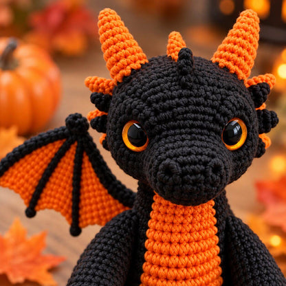 Black and Orange Dragon Crochet Pattern PDF, Halloween Amigurumi